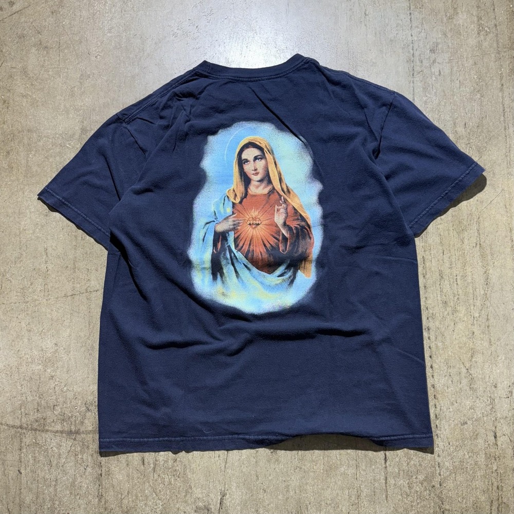 Virgin Mary Shirt Mens Large Blue Sacred Heart Christian Graphic Tee T-Shirt